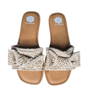 Yellow Box Daralie Bow Top Stretch Fabric Cheetah Print Comfort Slide Sandals 9